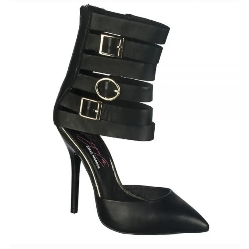 NWB STEVE MADDEN KEYSHIA COLE COLLAB BLACK LEATHER GLADIATOR STILLETTO 8.5